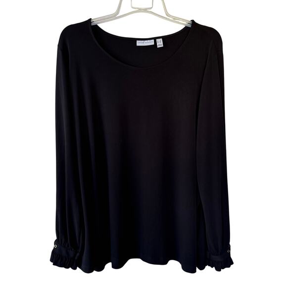 Susan Graver Liquid knit size 3X Black boat neck button cuff blouse - Picture 1 of 11